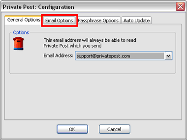 Private Post Configuration -> Email Options
